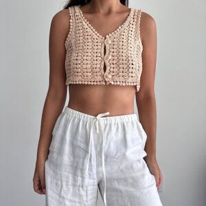 Crochet cotton crop top in neutral